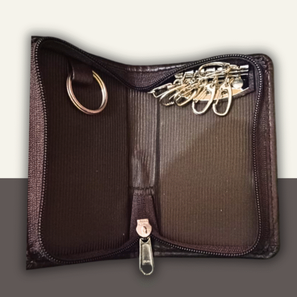 Small PU Leather Key Pouch with 6 Hooks for Bank Keys